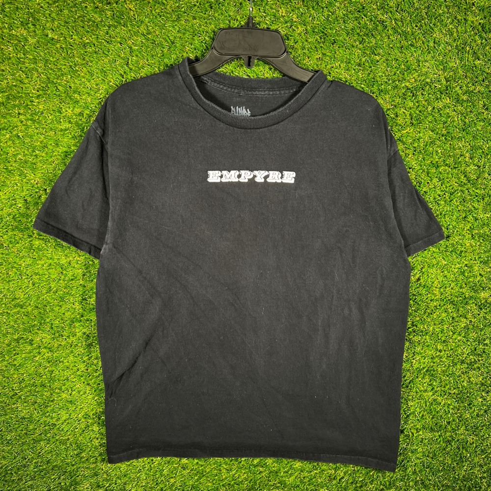 Empyre Mens Large Black Graphic T-Shirt Back Print Streetwear Skater Cotton 2104